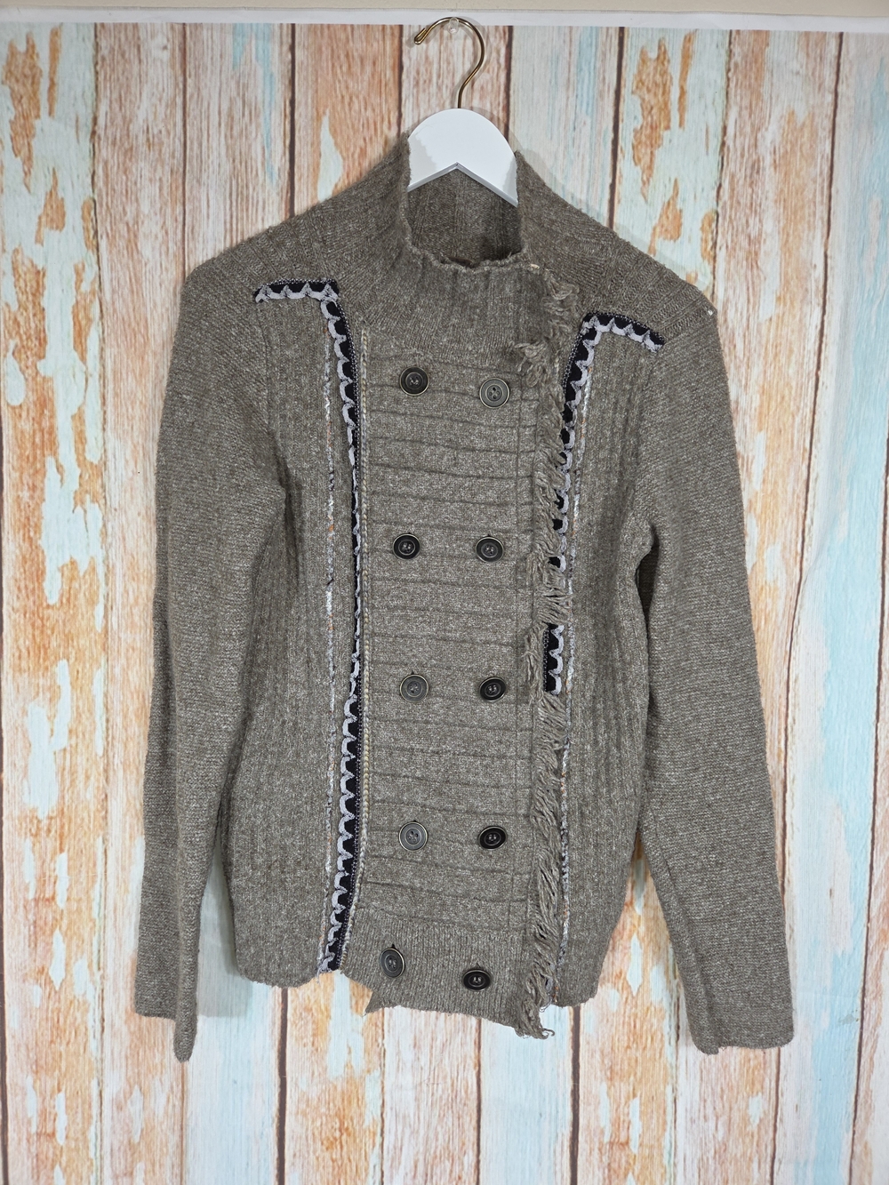 Free People Cuddle Bear Admiral Olive Double-Breasted Knit Sweater Cardigan. M